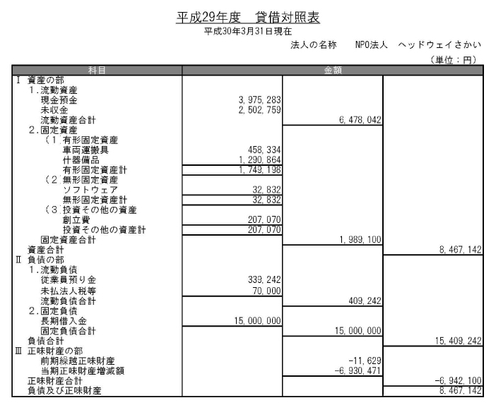 平成29年度貸借対照表